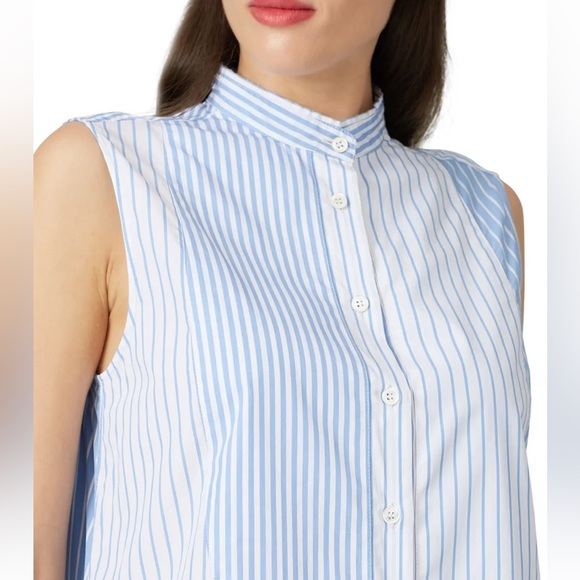 RTR MonseSleeveless Mixed Stripe Shirt Sz 12 asymmetrical blue white sleeveless - Picture 3 of 8